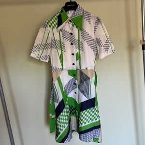 Vintage japanese Shirt dress in green and blue print. Mint condition. Size S